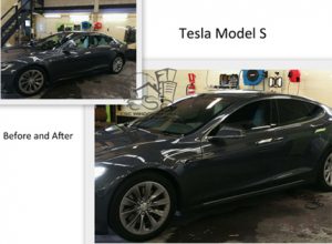 Tesla - Before and after CSC Window Tint treatment